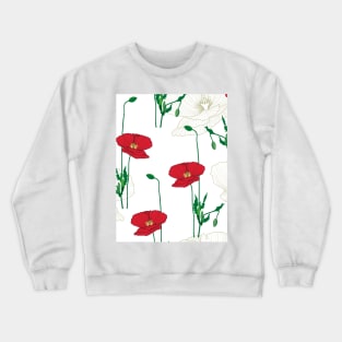 Poppy flowers/wild flowers/white lines poppy/red background/poppy/large scale/summer time/cotton/white flowers Crewneck Sweatshirt